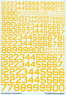 US Serials & Code Numbers from 6 to 36 inch (Yellow) 48807