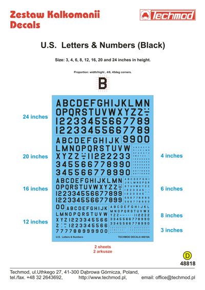 US Letters and Numbers from 3 to 24 inch (Black) 48818