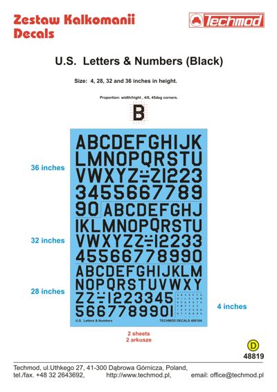 US Letters and Numbers from 4 to 36 inch (Black) 48819