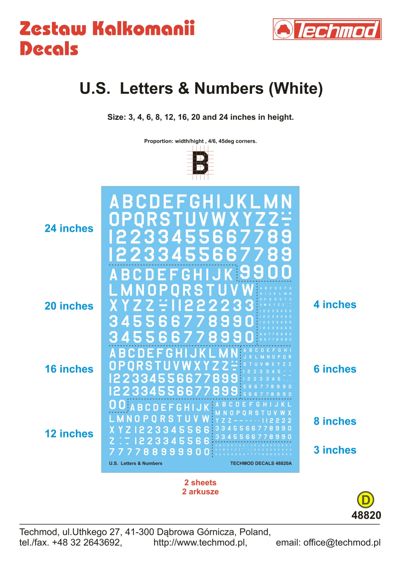 US Letters and Numbers from 3 to 24 inch (White) 48820