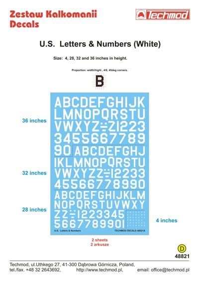 US Letters and Numbers from 4 to 36 inch (White)  48821