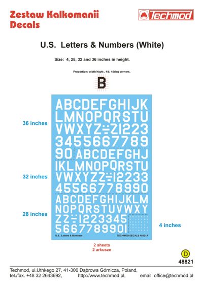 US Letters and Numbers from 4 to 36 inch (White) 48821