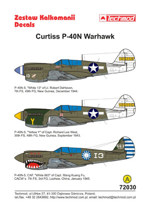 Curtiss P40N-5 Warhawk  72030