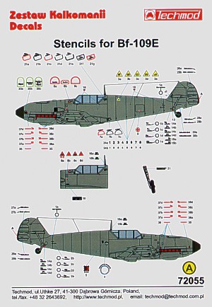 Messerschmitt BF109E Stencils for 2 Aircraft 72055