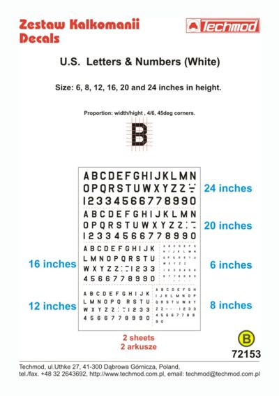 US 45 degree Letters and Numbers (White)  72153