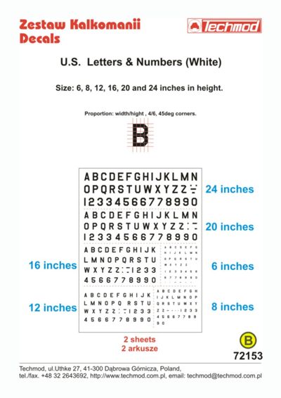 US 45 degree Letters and Numbers (White) 72153