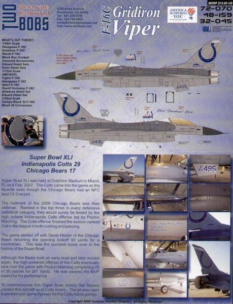 F16C Gridiron Viper (special Super Bowl XLI paint scheme)  TB32-045/48-159/72-070