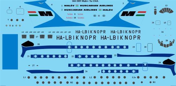 Tupolev Tu134A (Malev Hungarian Airlines - early) 144-1105