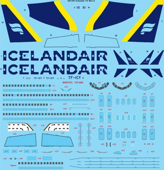 Boeing 737Max 8 (Icelandair - Yellow/Blue)  144-1147