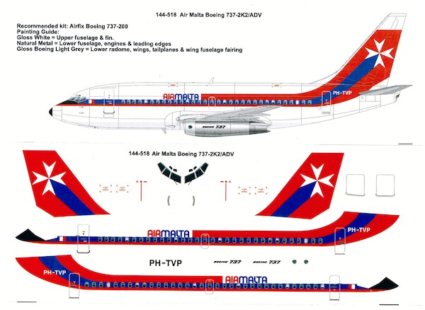 Boeing 737-2K2/ADV PH-TVP Air Malta leased from Transavia (identical to decal 144-514)  144-518