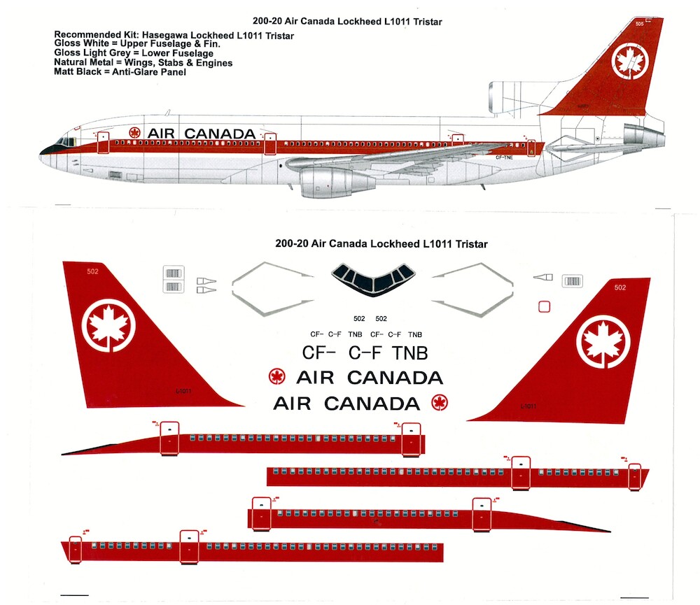 Two Six decals 20020 Lockheed L1011 Tristar (Air Canada)