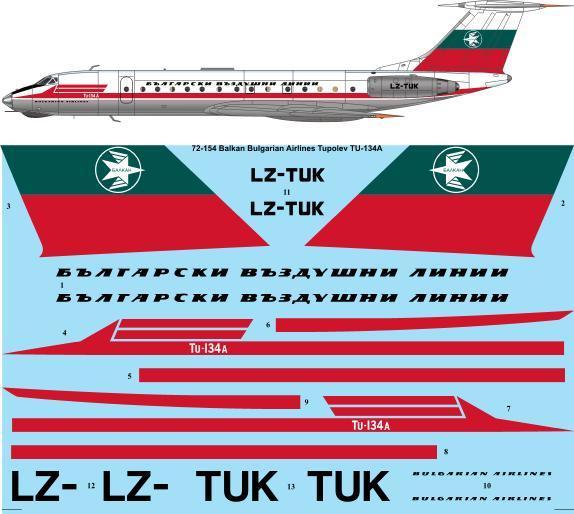 Tupolev Tu134A  (Balkan Bulgarian - Early)  72-154