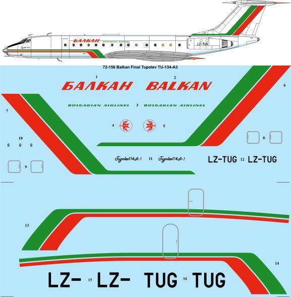 Tupolev Tu134A (Balkan Bulgarian - Final colours) 72-156