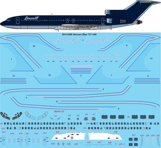 Boeing 727-200 (Braniff Mercury Blue)  BN14408