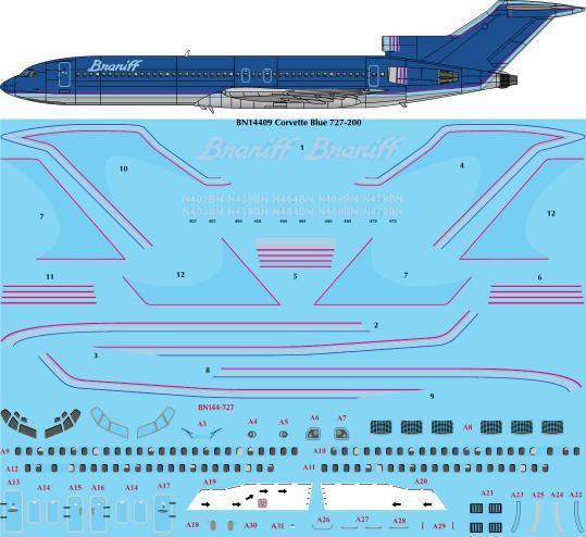 Boeing 727-200 (Braniff Corvette Blue) BN14409
