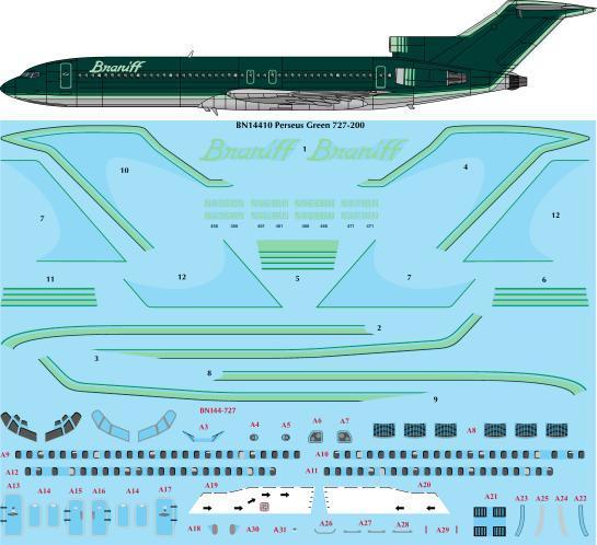 Boeing 727-200 (Braniff Perseus Green)  BN14410