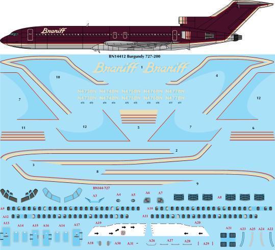 Boeing 727-200 (Braniff Burgundy)  BN14412