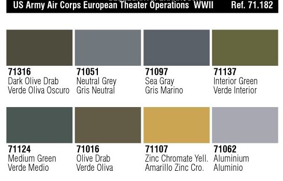 Vallejo Model Color Air Acrylic paint set for US Arrmy Air Corps European Theatre of Operations WW2 Aircraft 71182