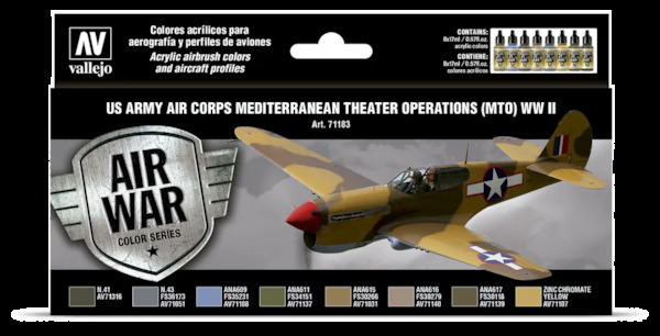 Vallejo Model Color Air Acrylic paint set for US Arrmy Air Corps Mediterranean Theatre of Operations WW2  71183