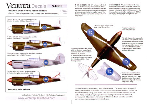 RNZAF Curtiss P40N, Pacific Theatre  V4885