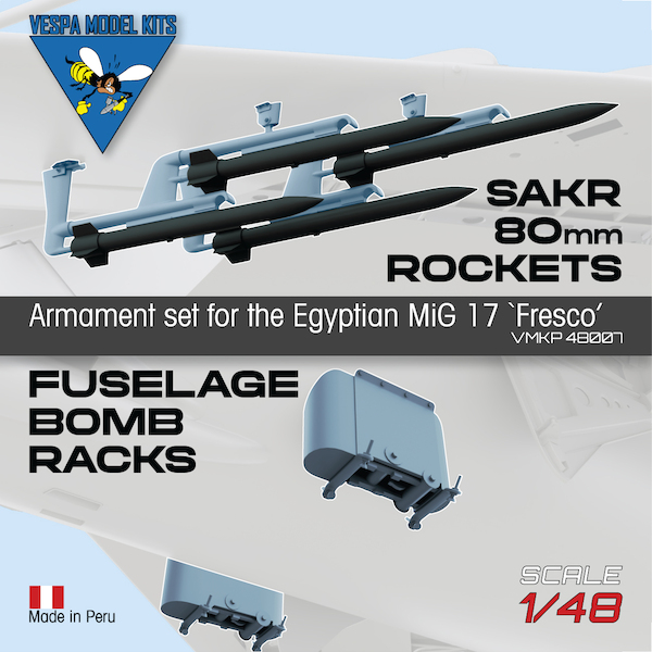 SAKR 80mm rockets, Armament set for Egyptian Air Force MiG 17 Fresco, de Havilland Vampire, others. VMKP48007