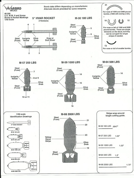 US WW2 and Korea Bomd and rocket Markings  WBD48-006