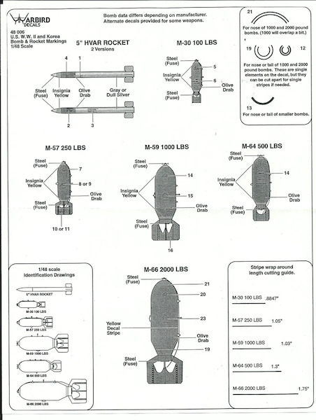 US WW2 and Korea Bomd and rocket Markings WBD48-006