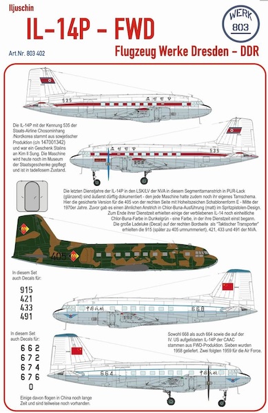 Ilyushin IL14P - FWD (NVA-DDR, Chosonminhang - North Korea, CAAC - China) (BACK IN STOCK) 803402