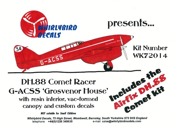 De Havilland Comet racer "Grosvenor House" (Airfix kit with Whirlybird decals & acc)  WK72014