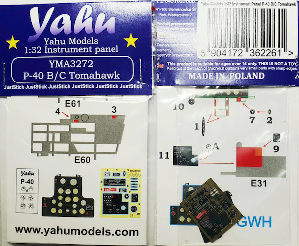 Instrument Panel Curtiss P40B/C Tomahawk (Great Wall)  YMA3272