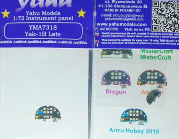 Instrument Panel Yakovlev Yak1b late (Arma Hobby) YMA7318