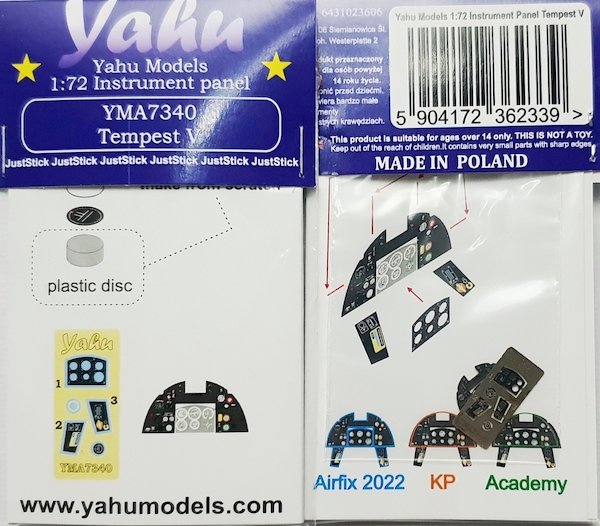 Instrument Panel Hawker Tempest MKV (Airfix) YMA7340